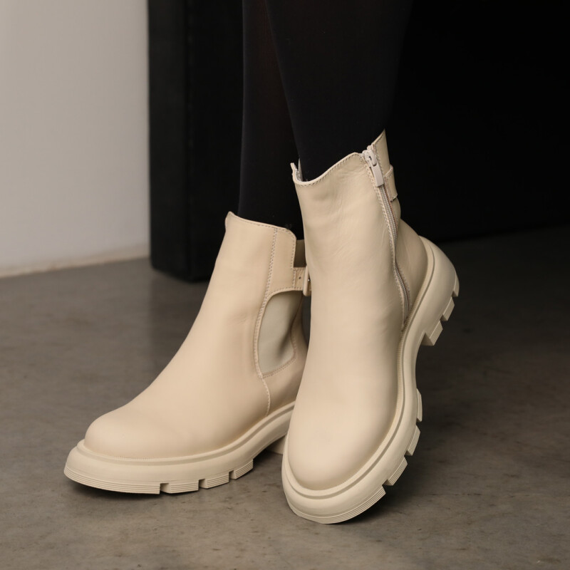 Черевики шкіряні з хутром 587308 Світло-бежеві - Зображення 5