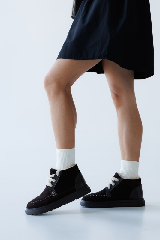Кеди жіночі замш хутро 592701 Коричневі - Зображення 6