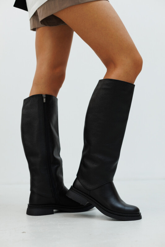 Чоботи жіночі шкіряні хутро 592654 Чорний - Зображення 2