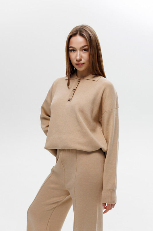 Трикотажний жіночий костюм, oversize 594411 Бежевий - Зображення 3