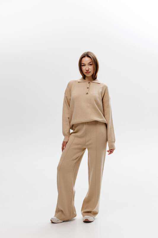 Трикотажний жіночий костюм, oversize 594411 Бежевий - Зображення 1