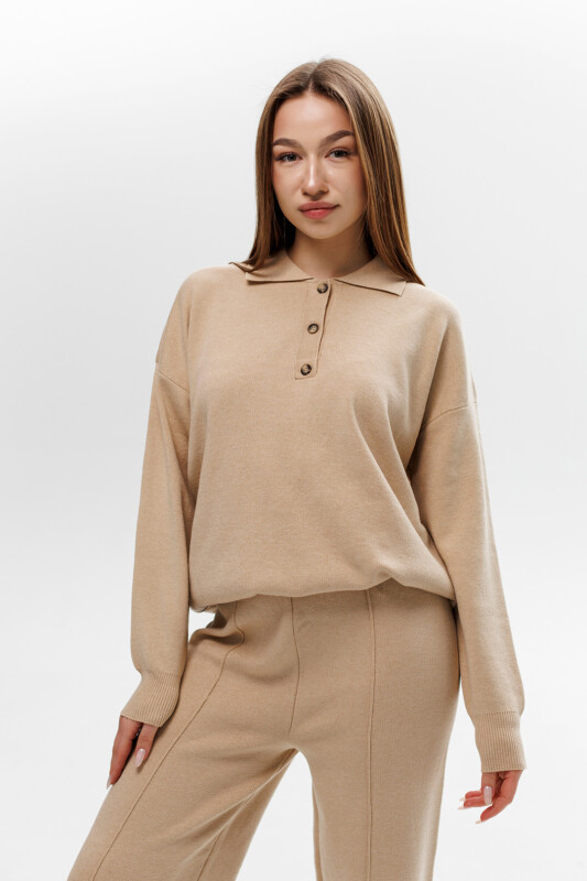 Трикотажний жіночий костюм, oversize 594411 Бежевий - Зображення 2