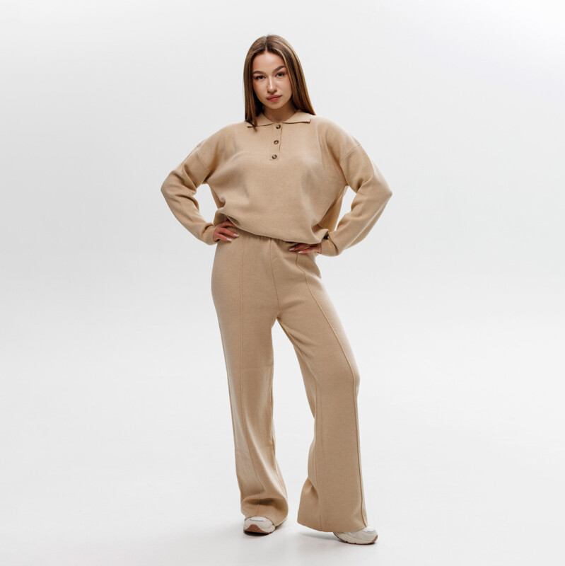 Трикотажний жіночий костюм, oversize 594411 Бежевий