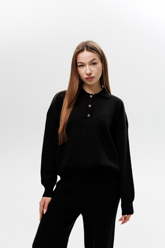 Трикотажний жіночий костюм, oversize 594412 Чорний - Зображення 1