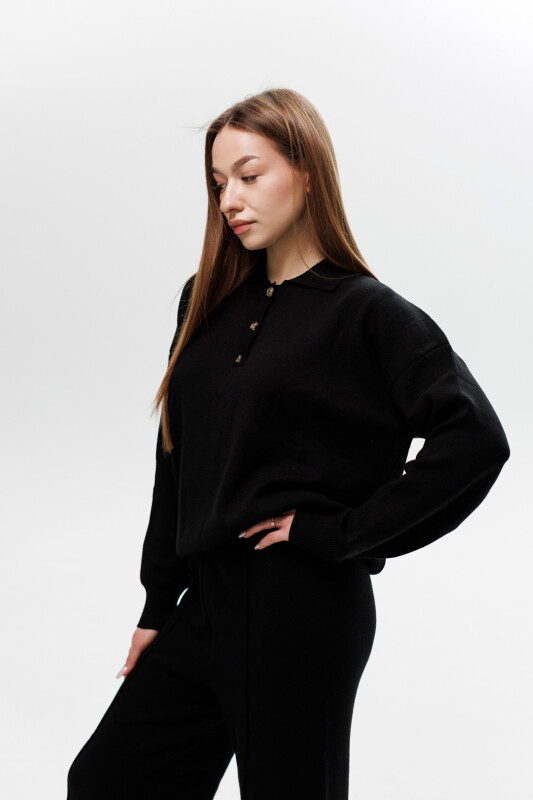 Трикотажний жіночий костюм, oversize 594412 Чорний - Зображення 2