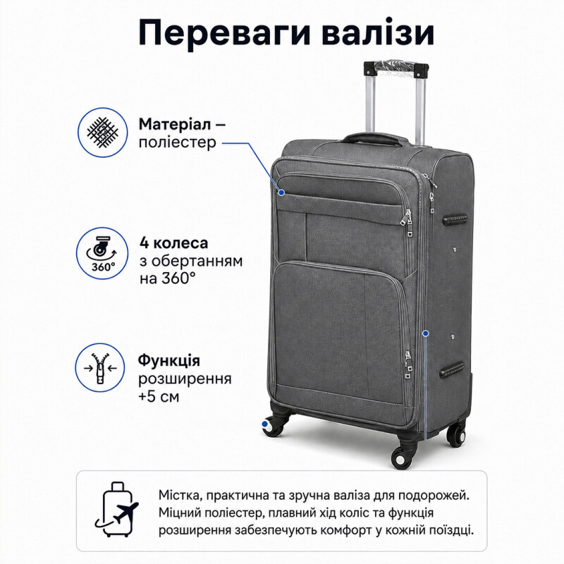 Валіза маленька S 40 л 595729 Сіра - Зображення 2