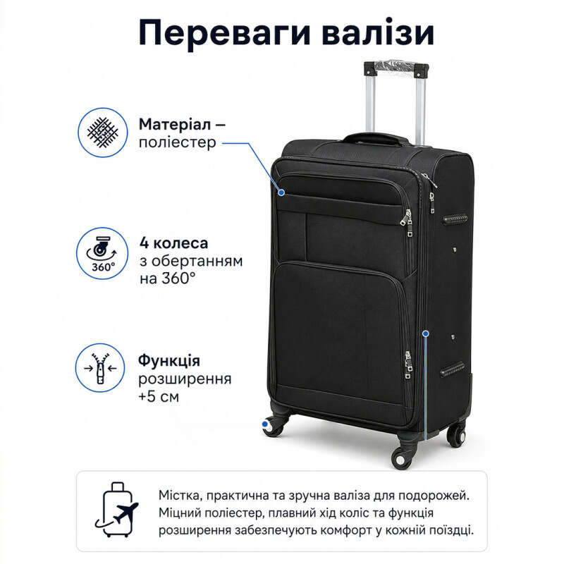 Валіза маленька S 40 л 595735 Чорна - Зображення 2