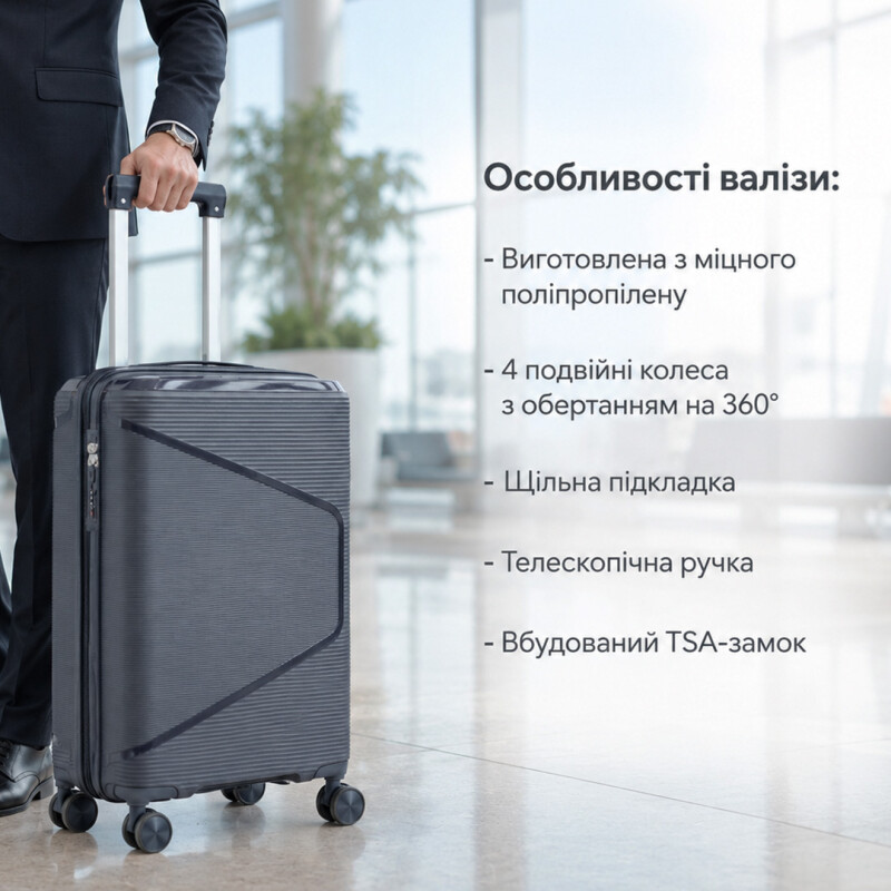 Валіза пластик велика L 110 л 595716 Сірий - Зображення 1