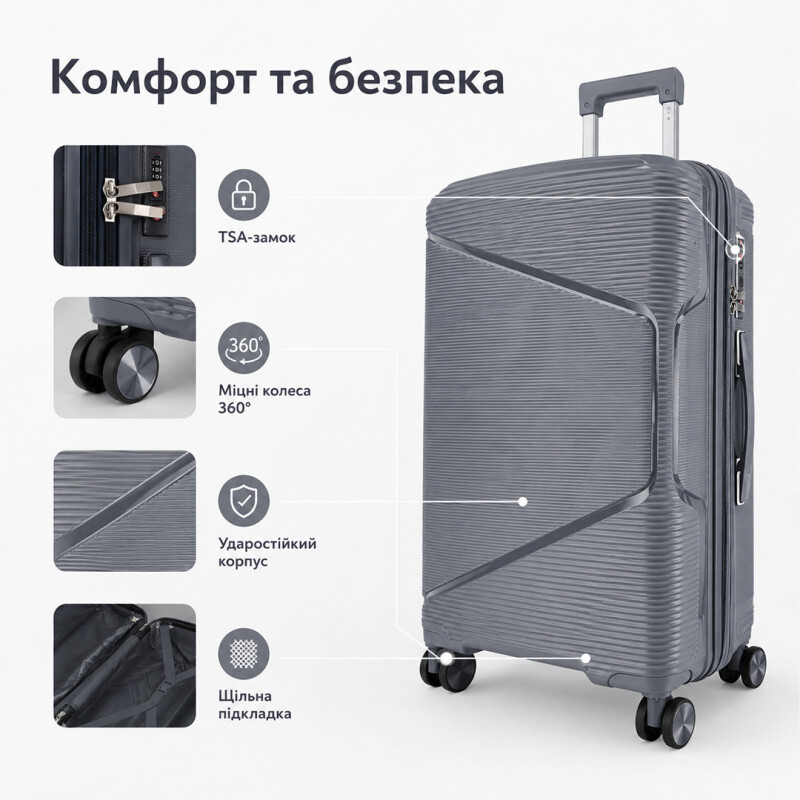 Валіза пластик маленька S 37 л 595715 Сірий - Зображення 3