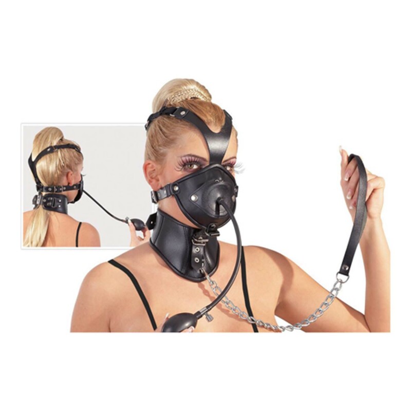 Leather Head Mask-Маска з кляпом і нашийником - Зображення 1