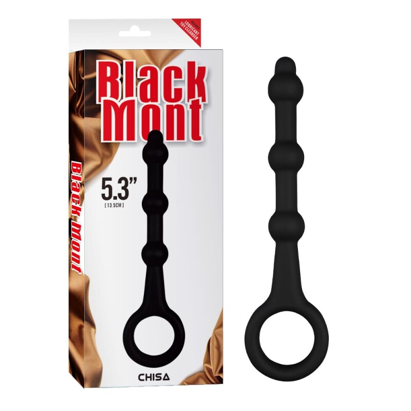 Анальний ланцюжок Chisa Black Mont з трьох намистин, чорний, 17.5 х 2.5 см