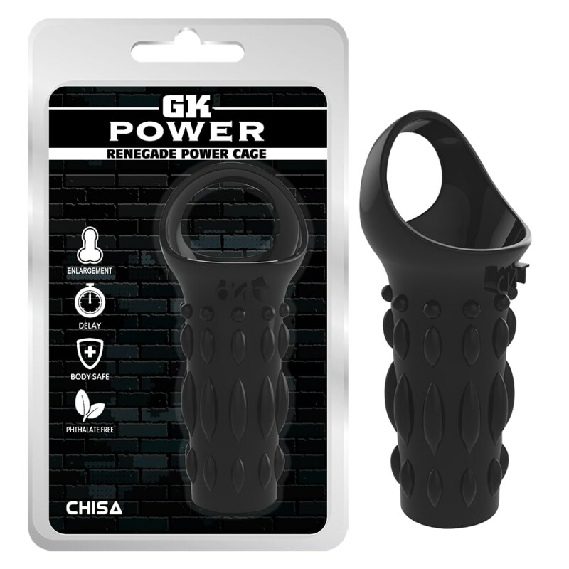 Насадка на пеніс із кільцем на мошонку Chisa GK Power, чорна, 11.5 х 2.8 см
