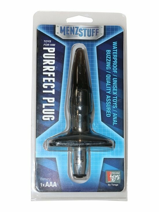 Анальна пробка MenzStuff - Purrfect Plug з вібрацією, чорна, 14.8 х 2.5 см - Зображення 1