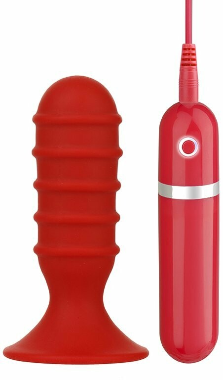 Анальна пробка з вібрацією Dream Toys Menzstuff Ribbed Torpedo, червона, 10 х 3 см