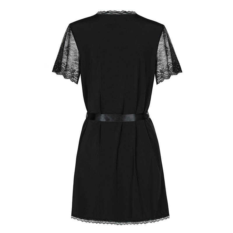 Пеньюар сексуальний атласний з мереживами, Чорний S / M - Изображение 5
