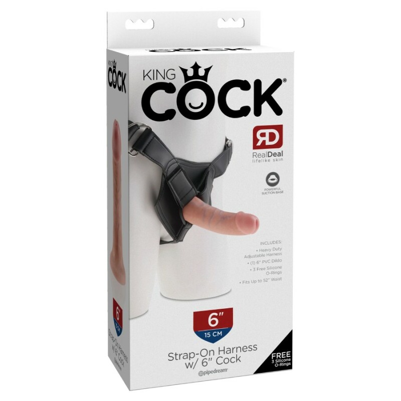 Страпон реалістичний Pipedream King Cock 6 на ременях, бежевий, 15.2 х 4.1 см
