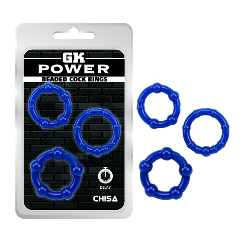 Набір ерекційних кілець із рельєфом Chisa GK Power, сині, 3 шт.