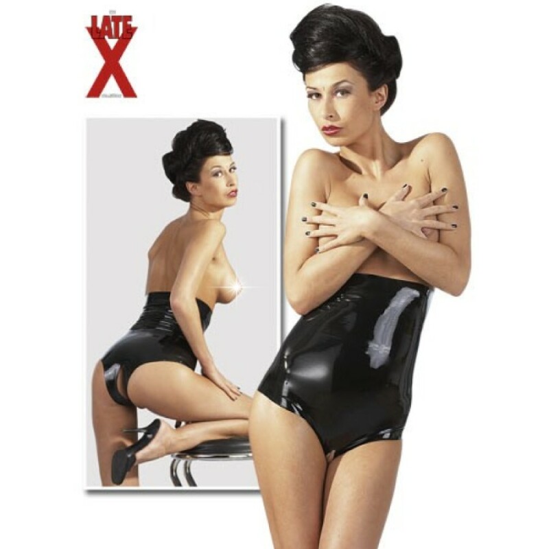 Трусики LateX з інтимним вирізом і високою талією, чорні, в розмірі M