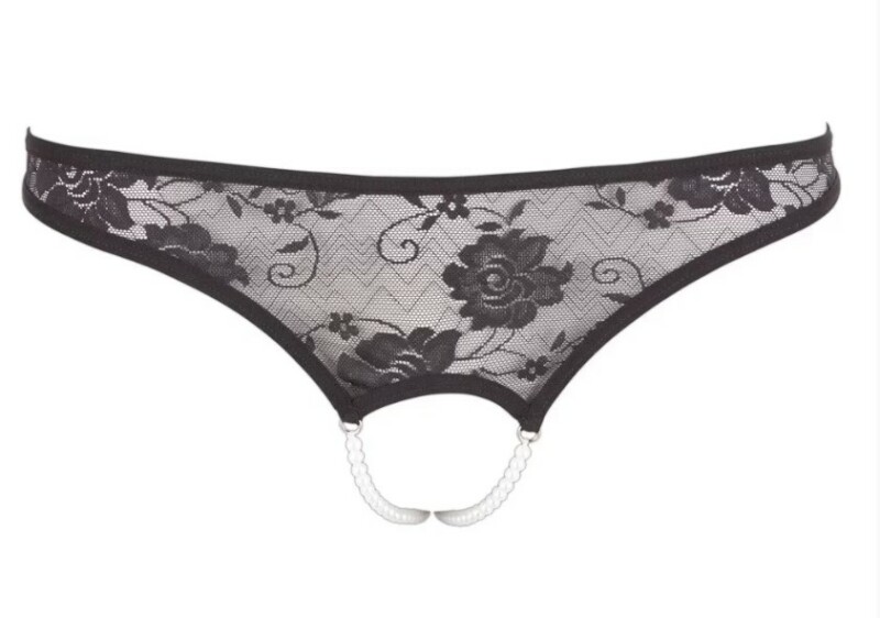 Трусики мереживні з вирізом та намистом Cottelli Lingerie, чорні, S - Зображення 3