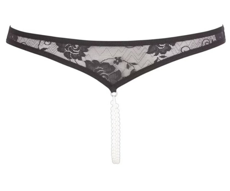 Трусики мереживні з вирізом та намистом Cottelli Lingerie, чорні, S - Зображення 4