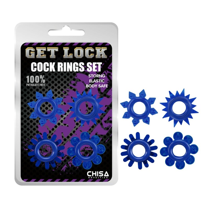 Кільце ерекційне з рельєфом Chisa Get Lock, синє, 1.4 см, 1 шт