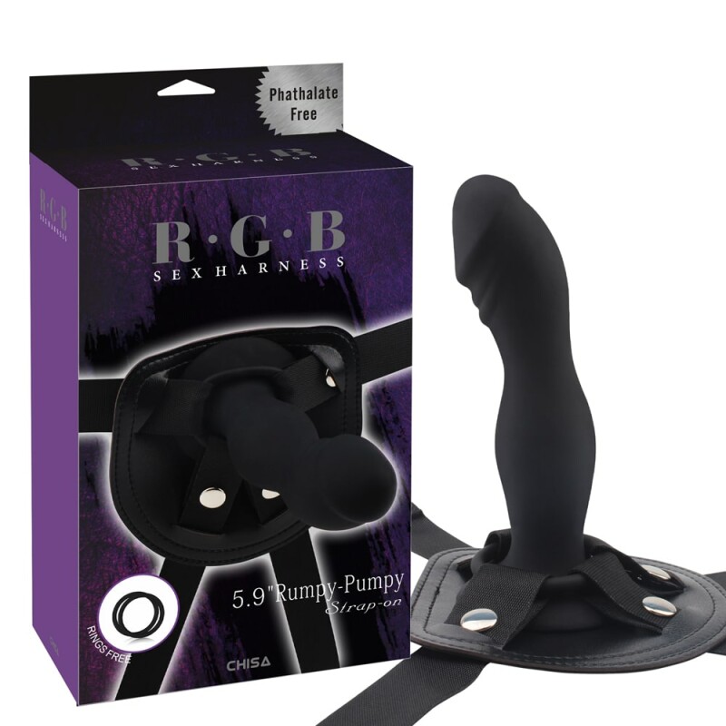 Страпон рельєфний Chisa R.G.B. Rumpy-pumpy Strap-On чорний, 15 х 3.5 см