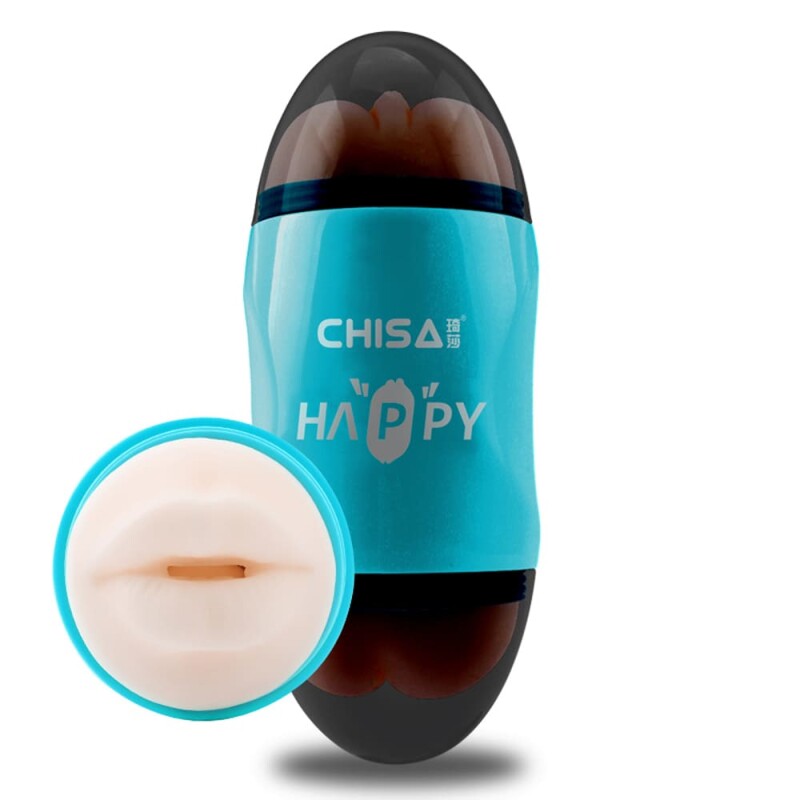 Мастурбатор у колбі реалістичний двосторонній Chisa Happy Cup Mouth, у вібрацією, 19 х 7.5 см - Зображення 4