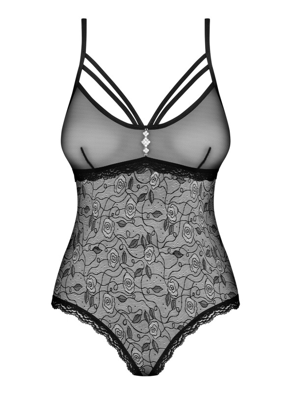Сексуальний боді Obsessive 818-TED-1, XS/S, з візерунком, з інтимним вирізом, чорний - Изображение 4