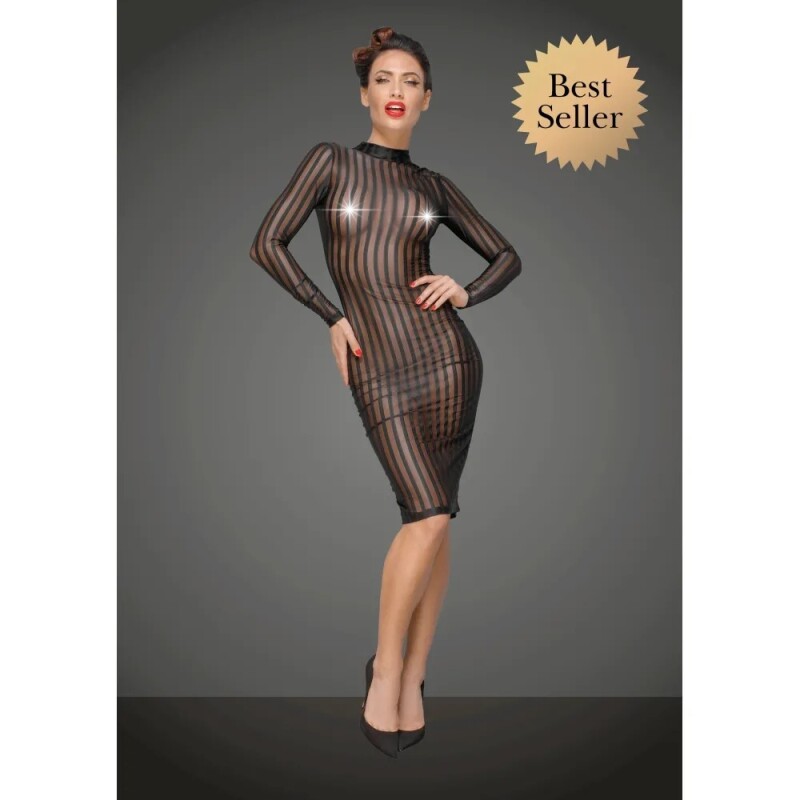 Напівпрозоре плаття Noir Handmade, чорне в смужку, розмір M - Изображение 3