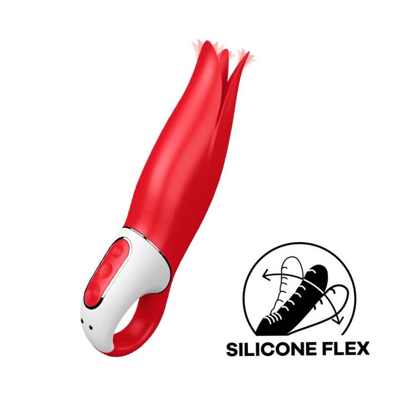Вібратор у формі квітки Satisfyer Vibes Power Flower з м'якими пелюстками, червоний, 18.8 х 5.2 см - Зображення 2