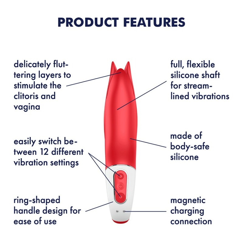 Вібратор у формі квітки Satisfyer Vibes Power Flower з м'якими пелюстками, червоний, 18.8 х 5.2 см - Зображення 5