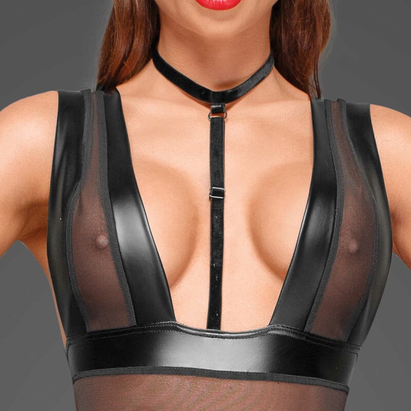 Боді сексуальний з вінілу Noir Handmade з нашийником, Чорний, XL - Изображение 5