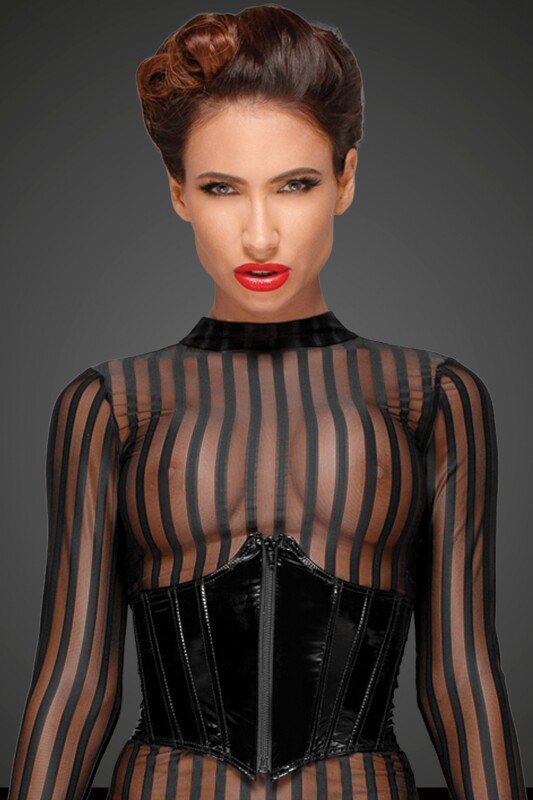 Полупрозрачное платье Noir Handmade, черное в полоску, размер 3XL - Изображение 4