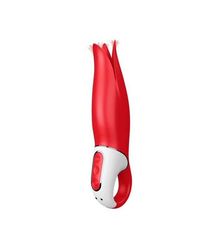 Вібратор у формі квітки Satisfyer Vibes Power Flower з м'якими пелюстками, червоний, 18.8 х 5.2 см
