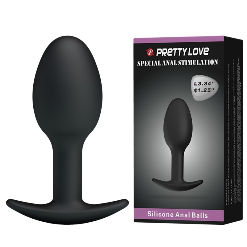 Анальна пробка Pretty Love Heavy Balls силіконова, чорна, 8.4 х 3.2 см