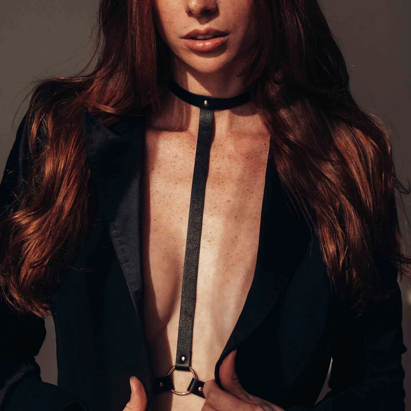 Портупея MAZE Bijoux Indiscrets з нашийником і одним перетином, чорна - Зображення 1