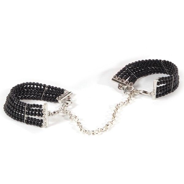 Браслети-наручники Bijoux Indiscrets з перлами, чорні - Зображення 1