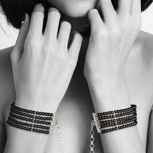 Браслети-наручники Bijoux Indiscrets з перлами, чорні - Зображення 3
