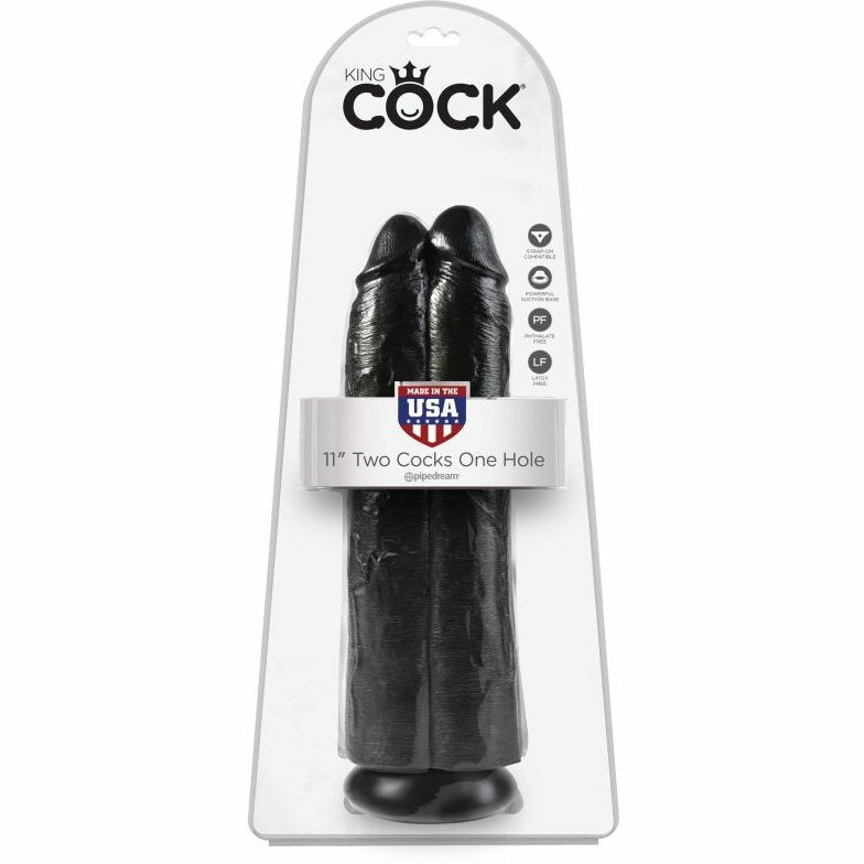 Подвійний фалоімітатор чорний King Cock 11 Two Cocks One Hole
