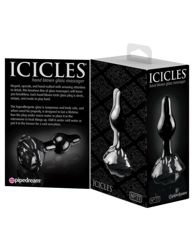 Анальна пробка у вигляді троянди Pipedream Icicles, скляна, чорна, 6.5 х 3.2 см - Изображение 2