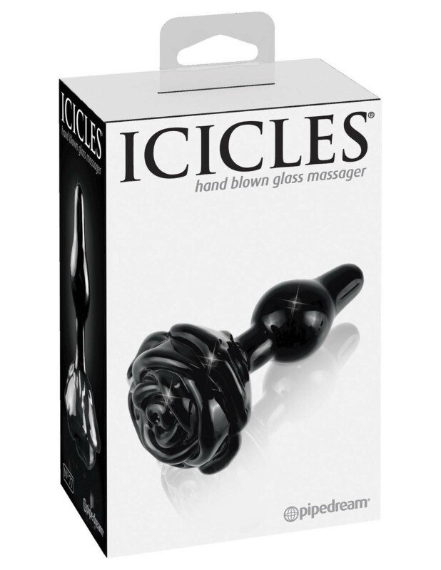 Анальна пробка у вигляді троянди Pipedream Icicles, скляна, чорна, 6.5 х 3.2 см - Изображение 1