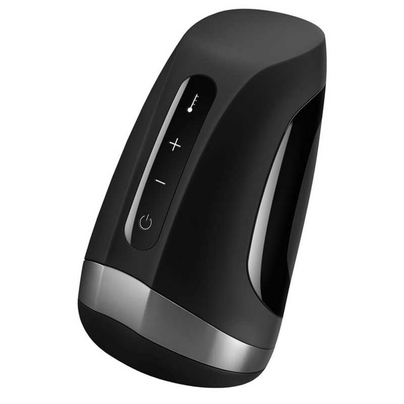 Мастурбатор хай-тек в колбі Satisfyer з вібрацією та підігрівом, чорний, 8.2 х 7.8 см