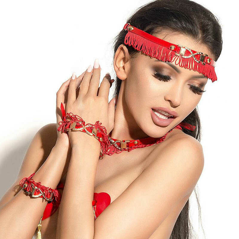 Манжети на зап'ястя Me-Seduce, з бахромою, червоні - Зображення 2