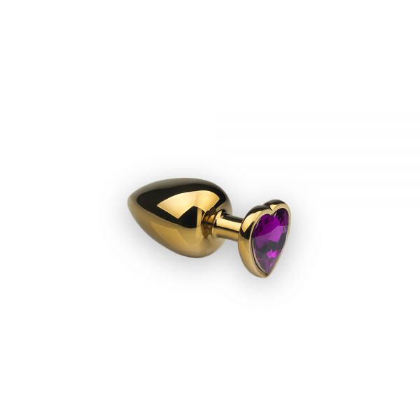 Анальна пробка, М, з каменем у формі серця Gold Dark Violet - Зображення 1