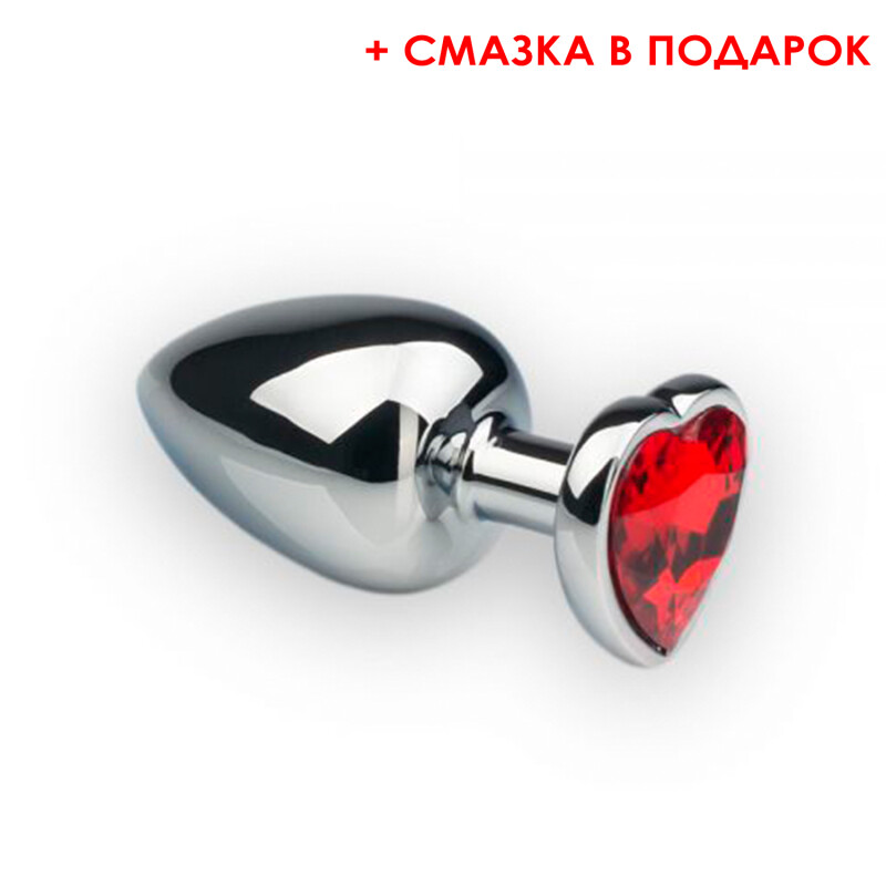 Анальна пробка з каменем у формі серця (змазка в подарунок) Silver s Red