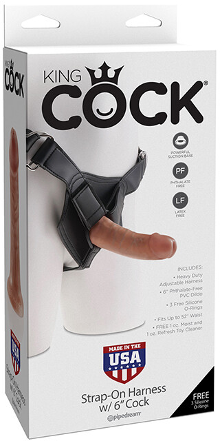 Страпон реалістичний King Cock Strap-On з кільцевим кріпленням, на трусиках, бежевий, 15.2 х 4.1 см