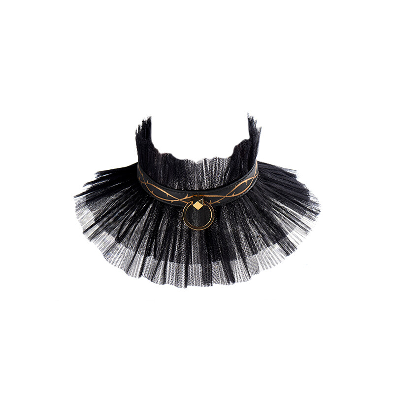Нашийник з повідцем італійська шкіра мереживний фатин Leather Thorn Collar &amp; Chain Leash UPKO - Зображення 2