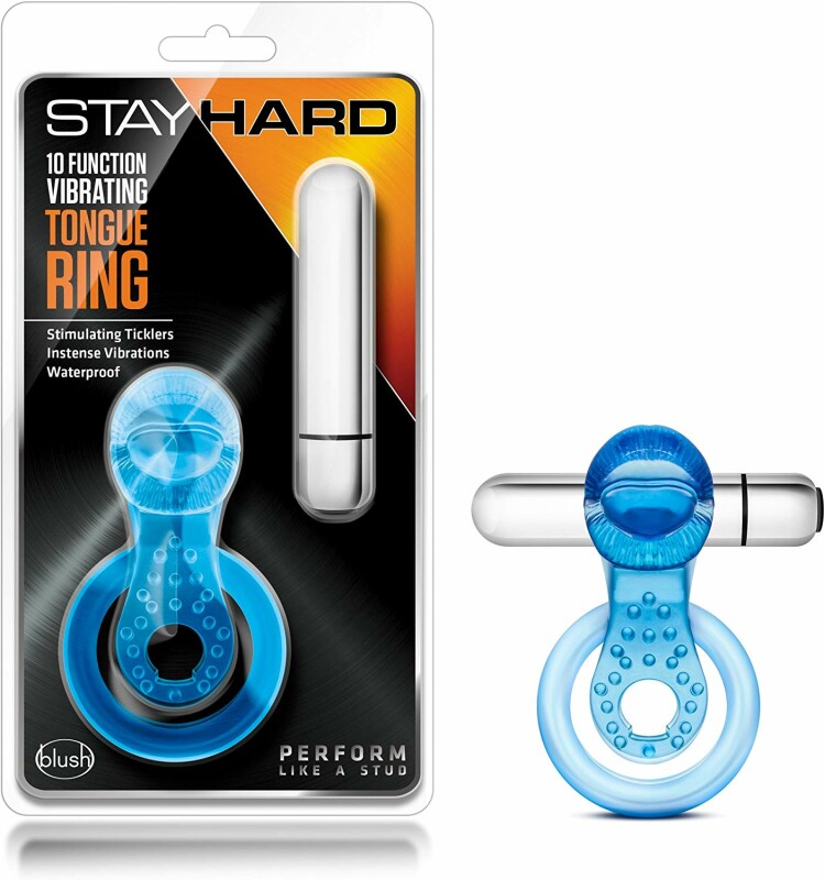 Ерекційне кільце з вібро STAY HARD VIBRATING TONGUE RING BLUE - Изображение 3
