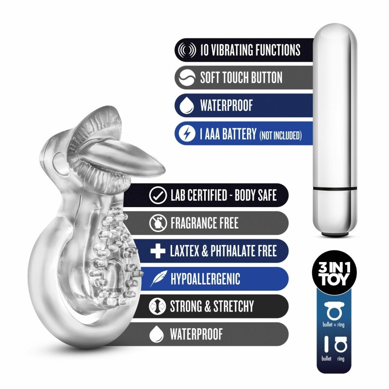 Ерекційне кільце з вібро STAY HARD VIBRATING TONGUE RING CLEAR - Зображення 5