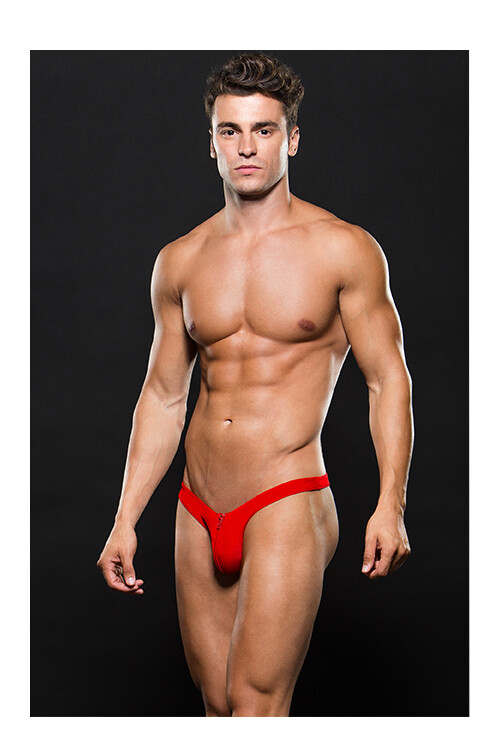 Чоловічі стрінги з блискавкою спереду MICROFIBER LOWRISE ZIP THONG RED, (One size)